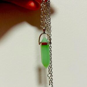 Green tourmaline Crystal Prism Pendant Necklace